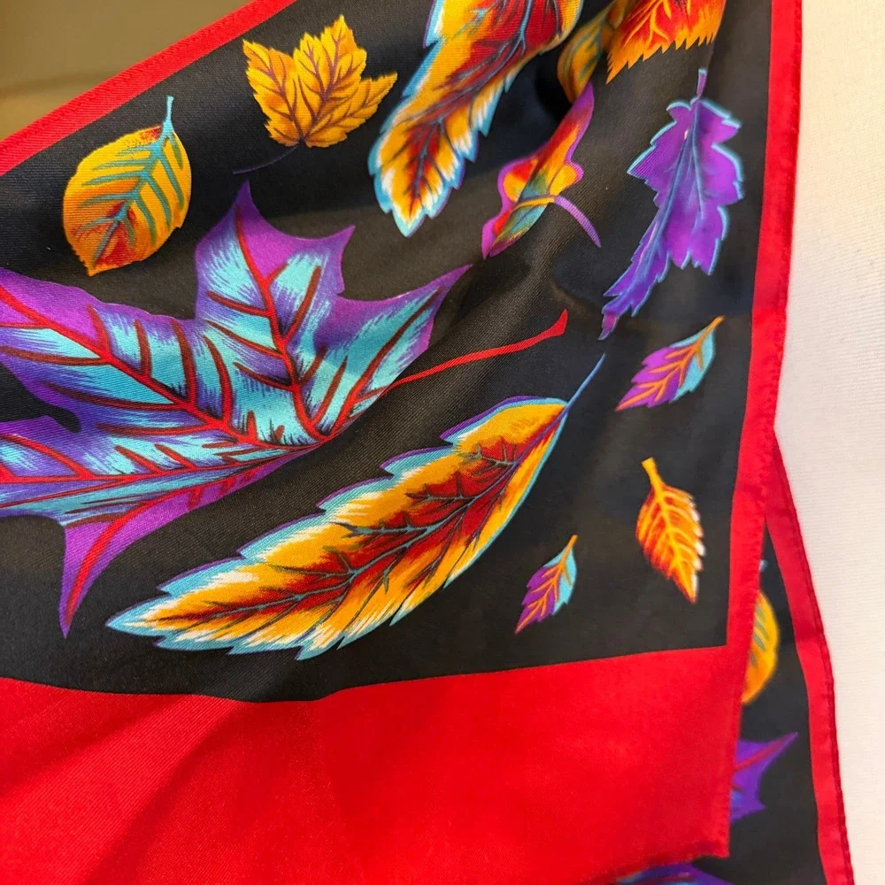 Vintage‎ Fall Leaves Scarf Black Red Border Multicolor Autumn Foliage Oblong